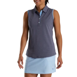 Pique Sleeveless Houndstooth Trim Shirt Women